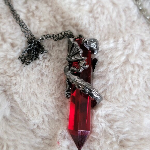 Lot of Gothic Goth Jewelry - Skulls Dragon Red Crystal Chokers Necklaces Earring - Picture 2 of 11